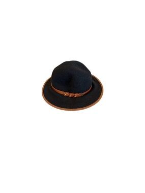 Urban Outfitters Black Felt Fedora with Brown Leather Band